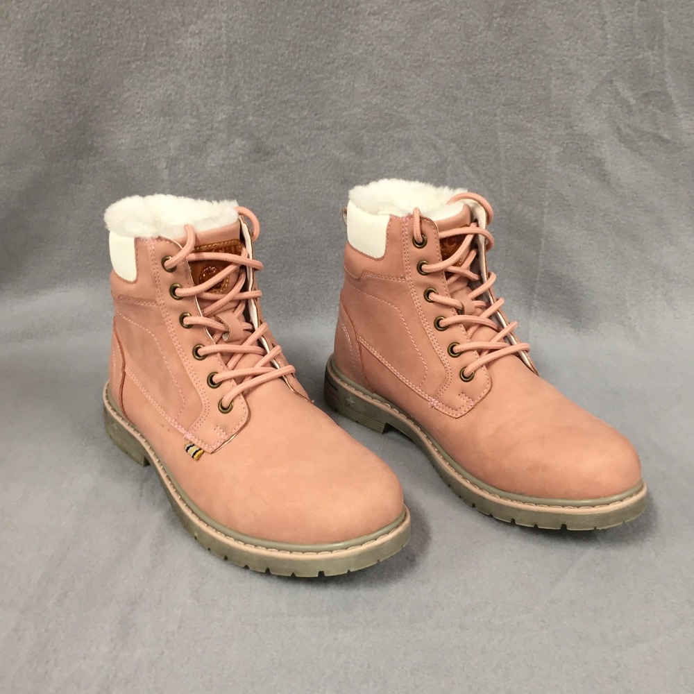 Quatchi Pink Faux Leather Lace Up Boots Faux Fur Lined Ankle Booties Womens 38